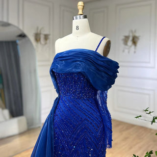 Blue Mermaid Elegant One-Shoulder Evening Dress with Luxury Pearls Beading - Women's Wedding Party Gown (2024)