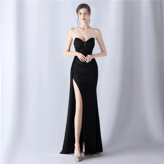 Sexy Strapless Beaded Party Maxi Dress - Long Prom Evening Dress for Women