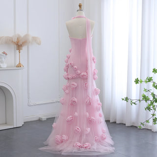 Chic Baby Pink 3D Flowers Mermaid Evening Dress with Sweetheart Neckline and Side Slit for Elegant Girls Party Gown