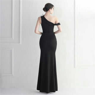 Sexy Slash Neck Feather Party Maxi Dress - Long Slit Prom Evening Dress for Women