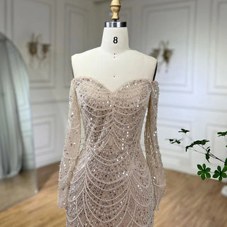 Dubai Nude Elegant Mermaid Evening Gown: Arabia Luxury Beaded for Women's Wedding Party 2024