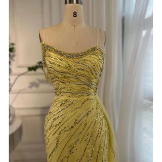 Yellow Mermaid Sexy High Split Evening Gown: One Shoulder Beaded Elegance for Women's Wedding Party 2024