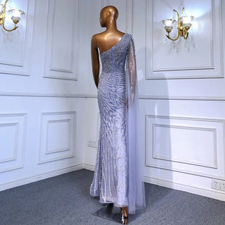 Lilac High Split Mermaid Elegant One Shoulder Evening Dress - Luxury Beaded Gown for Women's Party 2024