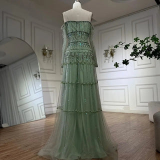 Ships in 1 to 3 Days - Dubai Arabic Sage Green Mermaid Evening Gown with Beaded Detailing - Luxury Party Dress for Women's Weddings 2024