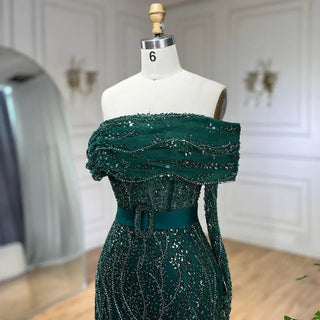 Ships in 1 to 3 Days - Arabic Nude Mermaid Evening Gown: One-Shoulder Beaded Luxury Dubai Design for Women's Wedding Party