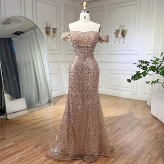 Dubai Arabian Elegance: 2024 Nude Mermaid Evening Gown - Luxury Beaded Dress with Pearls for Women's Wedding Party