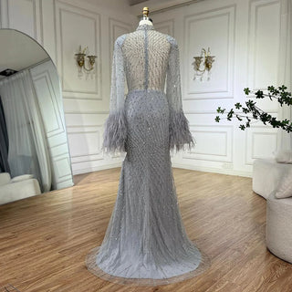 Ships in 1 to 3 Days - 2024 Women Wedding Party Dubai Gowns: Nude Illusion Cut Out Lace Beaded Feathers Mermaid Long Evening Dresses