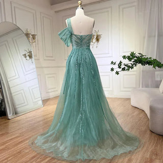 Turquoise Elegant One-Shoulder Mermaid Evening Gown 2024 with High Split - Perfect for Women's Wedding Parties