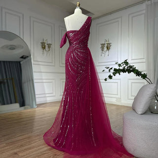 Ships in 2 to 5 Days - 2025 Arabic Pink Mermaid Evening Gown with One Shoulder and Beaded Detailing - Elegant Long Dress for Formal Occasions