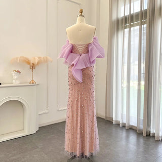 Golden Horizon: 2024 Dubai-Inspired Lilac Evening Gown - Elegant Off-Shoulder Design for Formal Events & Weddings