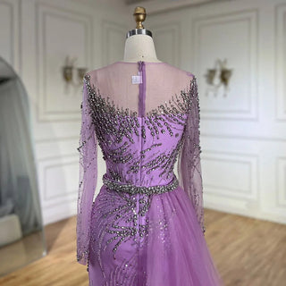 Elegant Purple Mermaid Evening Gowns with Beaded Skirt and Lace-up Detail - Women's Wedding Party 2024