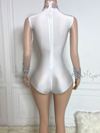 Ships in 1 to 3 Days -Vibrant Sheer High-Neck Beaded Bodysuit with Long Sleeves