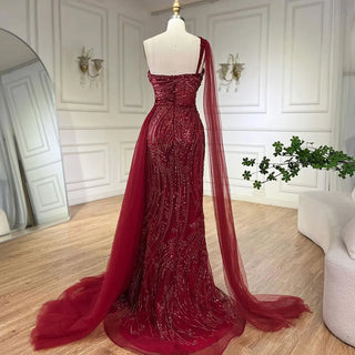 2024 Green One Shoulder Mermaid Evening Dress with Cape Overskirt: Perfect for Women's Wedding Party and Long Prom Formal Events