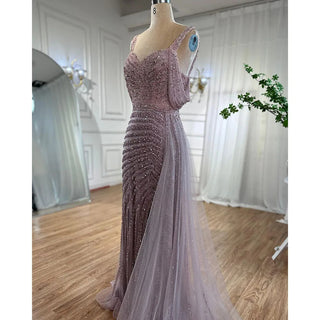 Ships in 1 to 3 Days - Arabic Caramel Mermaid High Split Elegant Beaded Luxury Evening Dress Gown for Women Party 2024