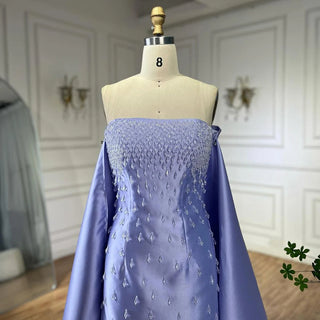 Ships in 1 to 3 Days - 2024 Lilac Spaghetti Strap Mermaid Evening Gown with Satin Shawl - Luxury Beaded Elegance for Women's Wedding Party