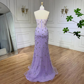 Ships in 1 to 3 Days - Dubai Blue Mermaid Luxury Beaded Spaghetti Strap Arabic Evening Dress: Gowns for Women's Wedding Party