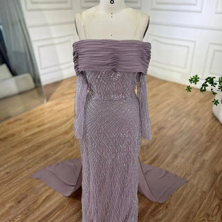 Lilac Arabic Evening Mermaid Dress with Beaded Tassel Elegance - Women's Party 2024