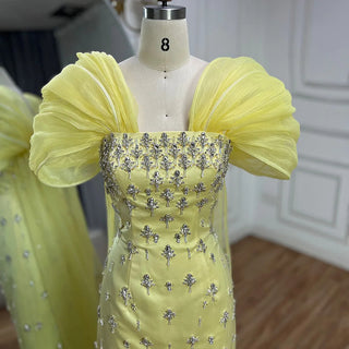 Ships in 1 to 3 Days - 2024 Elegant Yellow Saudi Arabic Ankle-Length Evening Gown - Beaded Dress for Formal Occasions