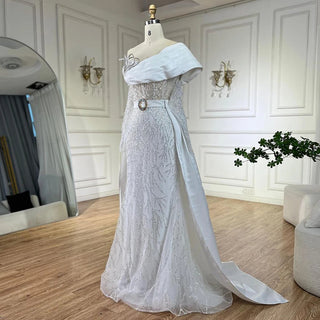 Ships in 1 to 3 Days - Luxury Arabic Nude Pearls Beaded Evening Dresses Dubai Elegant One Shoulder Women Wedding Party Gowns 2024