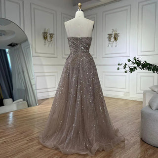 Arabic Caramel A-Line Strapless Beaded Luxury Dubai Evening Dresses Gowns For Women Wedding Party 2024