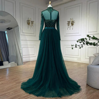 Chic Muslim Green Elegant Mermaid Luxury Lace Beaded Arabic Evening Dress - Wedding Party Gown for Women 2024