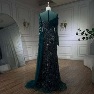 Dubai Arabian Nights: 2024 Nude Mermaid Evening Gown with Overskirt - Luxury Dress for Women's Wedding Party