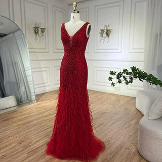 Luxury Dubai Caramel Spaghetti Strap Evening Dresses with Feathers For Women’s Wedding Party