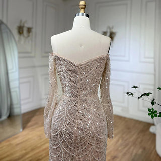 Dubai Nude Elegant Mermaid Evening Gown: Arabia Luxury Beaded for Women's Wedding Party 2024