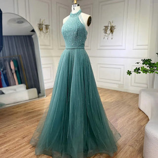 Ships in 1 to 3 Days - Arabian Nights: 2024 Caramel Elegant A-Line Luxury Evening Dress - Dubai Sequins Beaded Tassel Formal Halter Dress