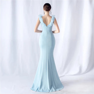 Sexy V-Neck Ruffle Celebrity Maxi Dress - Long Evening Party Dress for Women