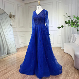 Turquoise Muslim Elegant A-Line Evening Dress with Beaded Details for Formal Events 2024