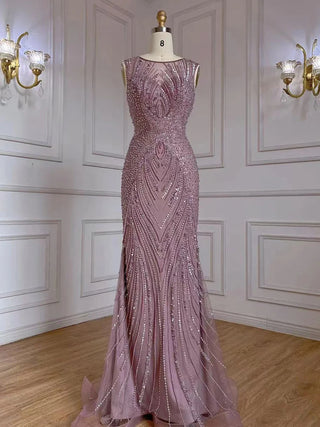 Pink Mermaid Evening Dress - Elegant Cape Sleeves with Luxury Feathers and Beading for Women's Party 2024