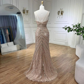 Green Spaghetti Strap Mermaid Evening Dresses Gowns 2024 Beaded Elegant High Split for Women Party