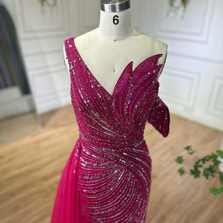 Ships in 2 to 5 Days - 2025 Arabic Pink Mermaid Evening Gown with One Shoulder and Beaded Detailing - Elegant Long Dress for Formal Occasions