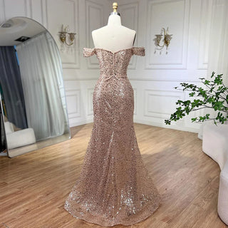 Dubai Arabian Elegance: 2024 Nude Mermaid Evening Gown - Luxury Beaded Dress with Pearls for Women's Wedding Party