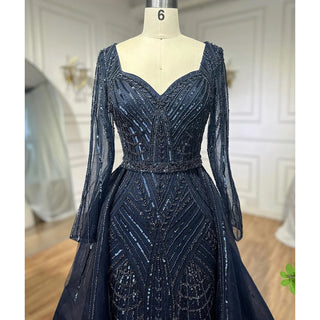 Ships in 1 to 3 Days - Muslim Royal Blue A-Line Sweetheart Beaded Evening Dress - Luxury Dubai Gown for Women Wedding Party