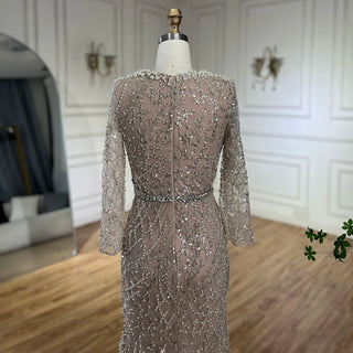 Ships in 1 to 3 Days - Dubai Luxury Pearls Beaded Nude Elegant Arabic Mermaid Evening Dress for Women - Wedding Party 2024