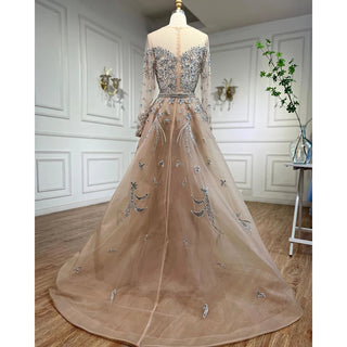 Muslim Mermaid Nude With Overskirt Beaded Luxury Dubai Evening Dress Gown for Women Wedding Party 2024