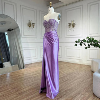 Ships in 1 to 3 Days - Luxurious Dubai Lilac Strapless Mermaid Evening Gown with Beaded Detailing and Split