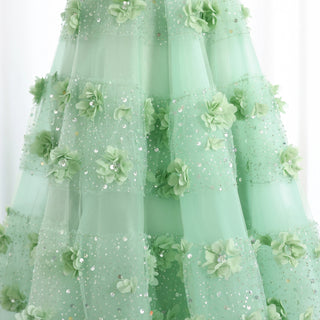 Luxury Sage Green 3D Flowers Evening Dress with Cape - Elegant Sweetheart Arabic Wedding Party Gown