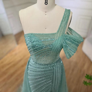 Turquoise Elegant One-Shoulder Mermaid Evening Gown 2024 with High Split - Perfect for Women's Wedding Parties