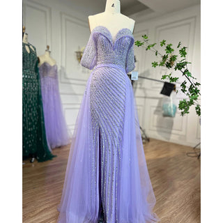 Nude Mermaid Elegant With Overskirt Off Shoulder Beaded Split Evening Dresses Gowns For Woman Party 2024