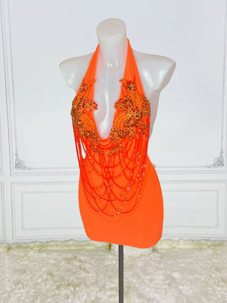 Exquisite Halter Neck Sequined Mini Dress with Intricate Beadwork