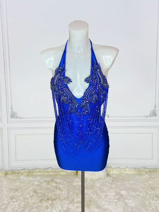 Exquisite Halter Neck Sequined Mini Dress with Intricate Beadwork