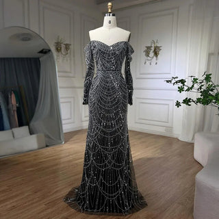 Dubai Nude Elegant Mermaid Evening Gown: Arabia Luxury Beaded for Women's Wedding Party 2024