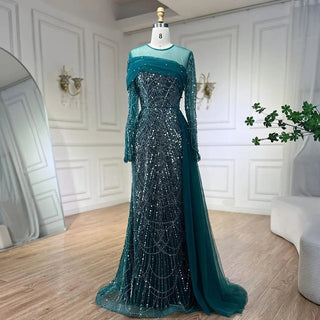 Ships in 1 to 3 Days – Dubai Arabian Nights: 2024 Nude Mermaid Evening Gown with Overskirt - Luxury Dress for Women's Wedding Party