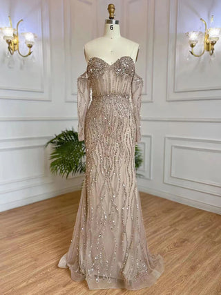 Grey Mermaid Spaghetti Strap Evening Gown: Luxury Beaded Elegance for Weddings and Parties 2024