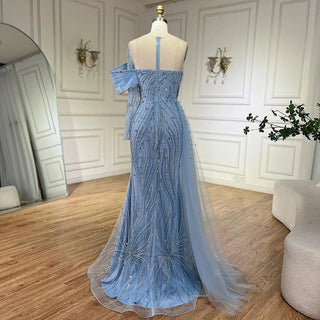 Arabic Lilac Evening Dress with Side Train and Pearl-Adorned One Shoulder - Women's Formal Prom Wedding Party Gown (2024)