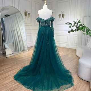 Ships in 1 to 3 Days - Arabia Nude Mermaid Boat Neck Evening Dress with Overskirt - Luxurious Attire for Women's Wedding Party 2024