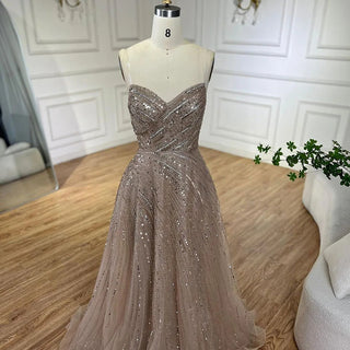 Arabic Caramel A-Line Strapless Beaded Luxury Dubai Evening Dresses Gowns For Women Wedding Party 2024